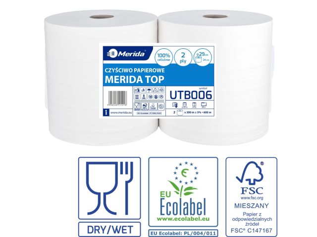 MERIDA TOP industrial towels, white, 2-ply, 100% cellulose, 340 m, (2 pcs. / pack)